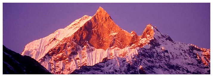 The Fishtail mountain at sunset from Annapurna Base Camp